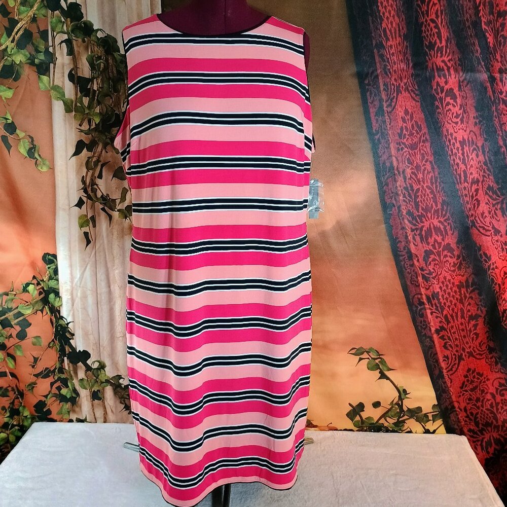 NWT The Limited Sz 1X Pink Black Gala Stripe Reversible Sleeveless Shift Dress